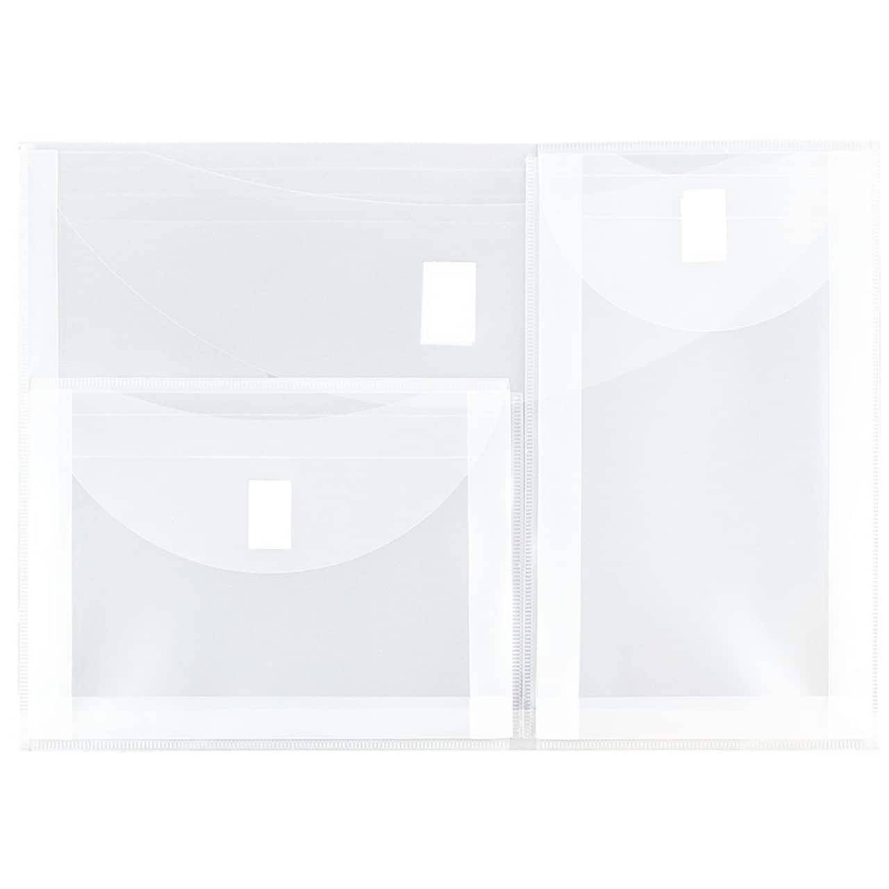 JAM Paper 9.75" x 13" Clear 3-Pocket Plastic Hook & Loop Closure Envelopes, 12ct.